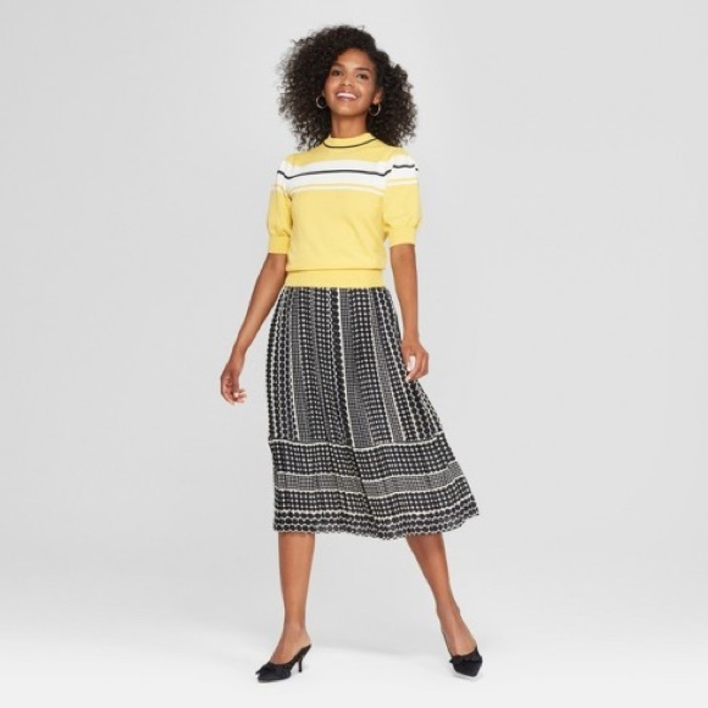 NWOT Polka Dot Mix Pleated Midi Skirt, Size 2